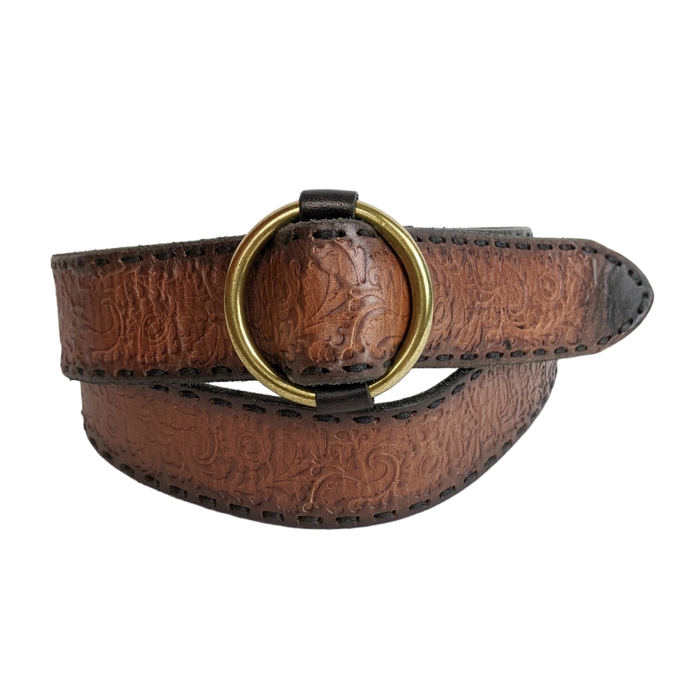 Ralp Lauren Women's Stitched Leather Slide Buckle Embossed Belt Size L